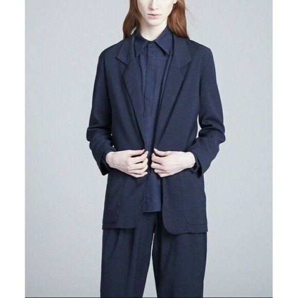 Kieley Kimmel Women Sz S Oversize Boxy Blazer Jacket Viscose Wool Lagenlook Blue - Picture 1 of 11